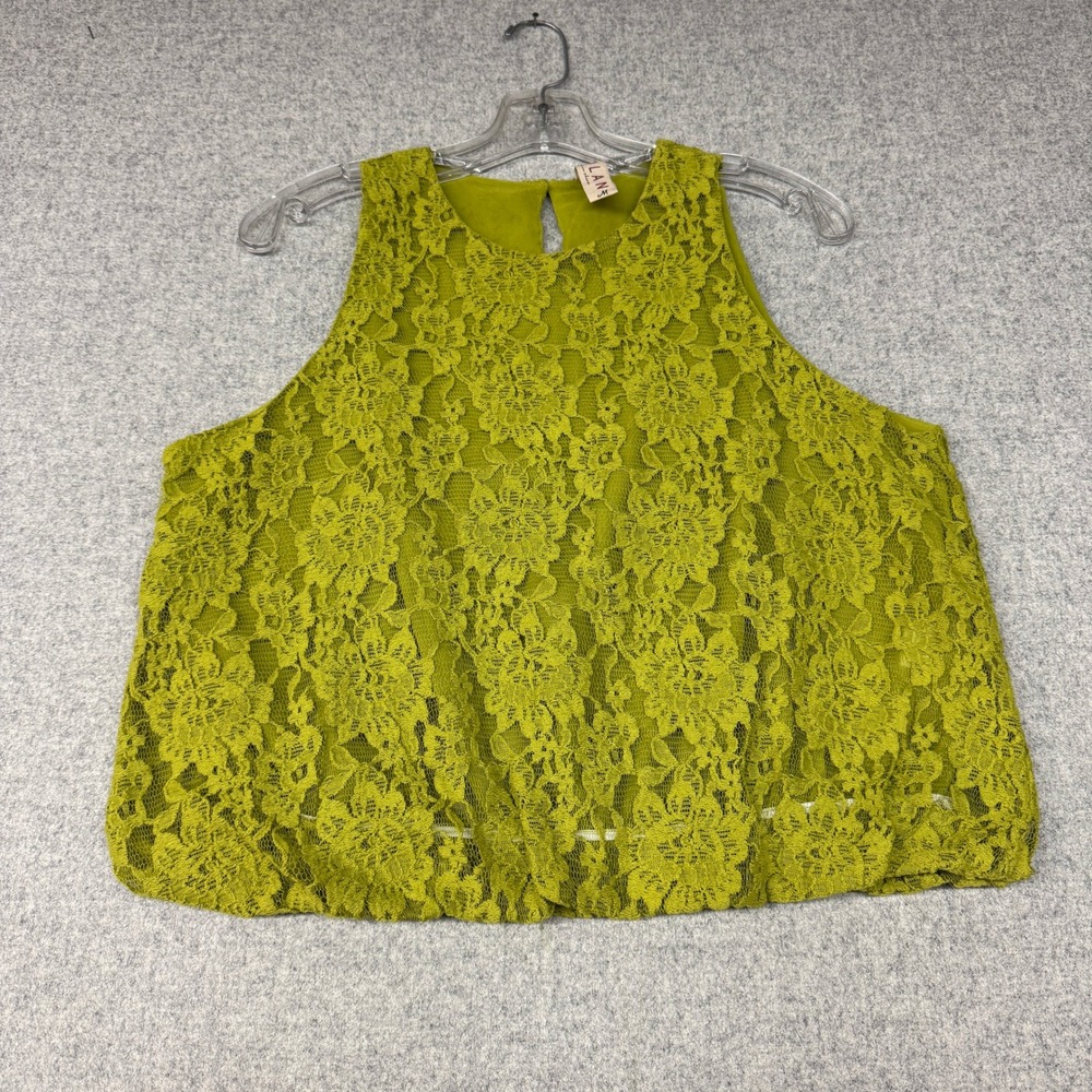 Dolan Floral Lace Sleeveless Top Medium Chartreuse Green Keyhole Back Blouse